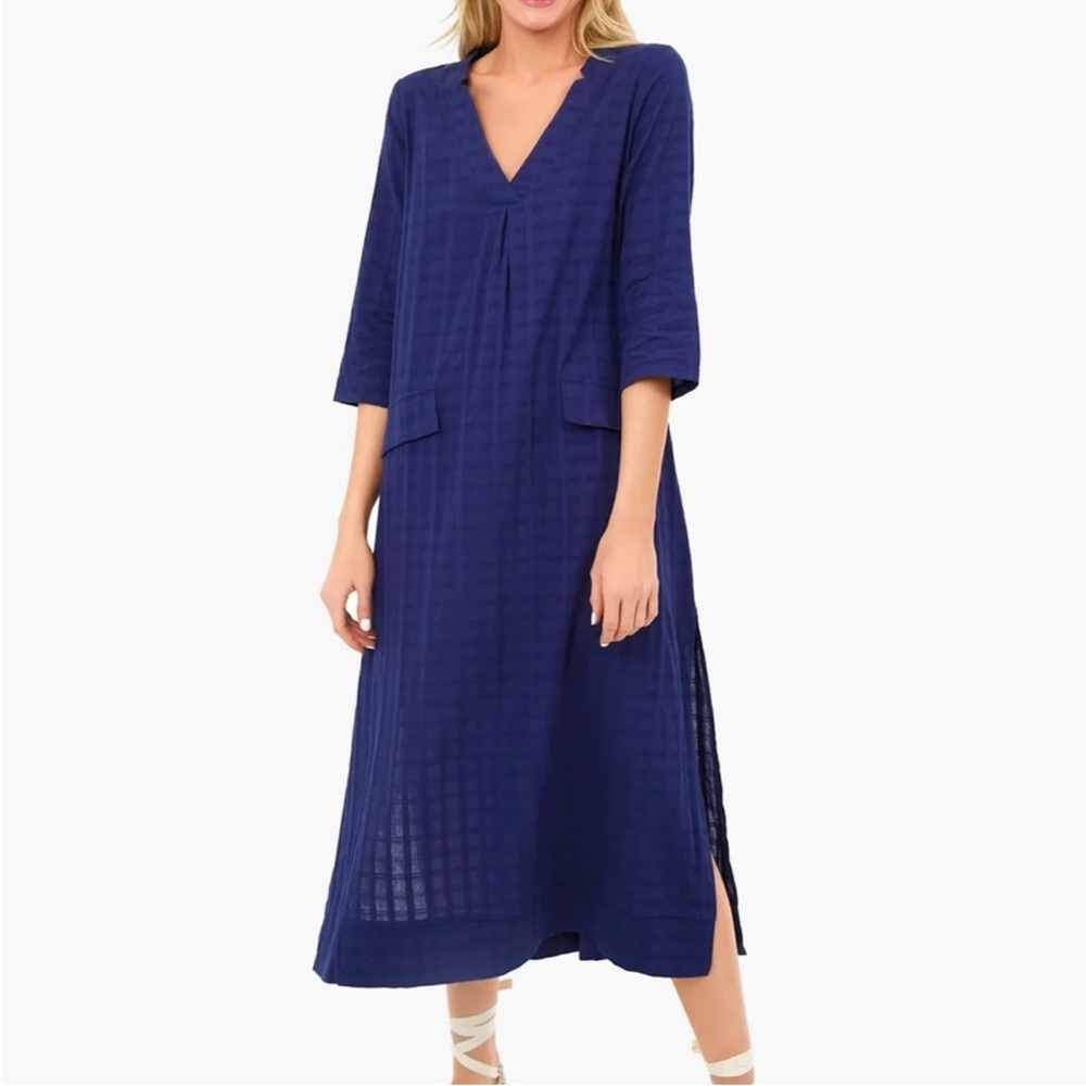 Tuckernuck Pomander Place Womens XXL Navy Carolina Caftan Lagenlook V-Neck Dress